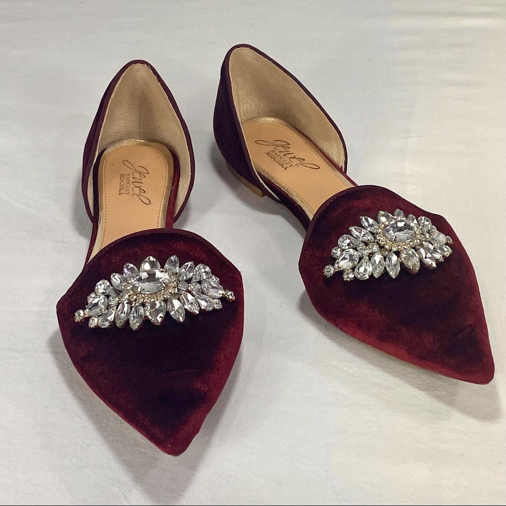 Jewel Badgley Mischka Red Velvet Flats 7.5